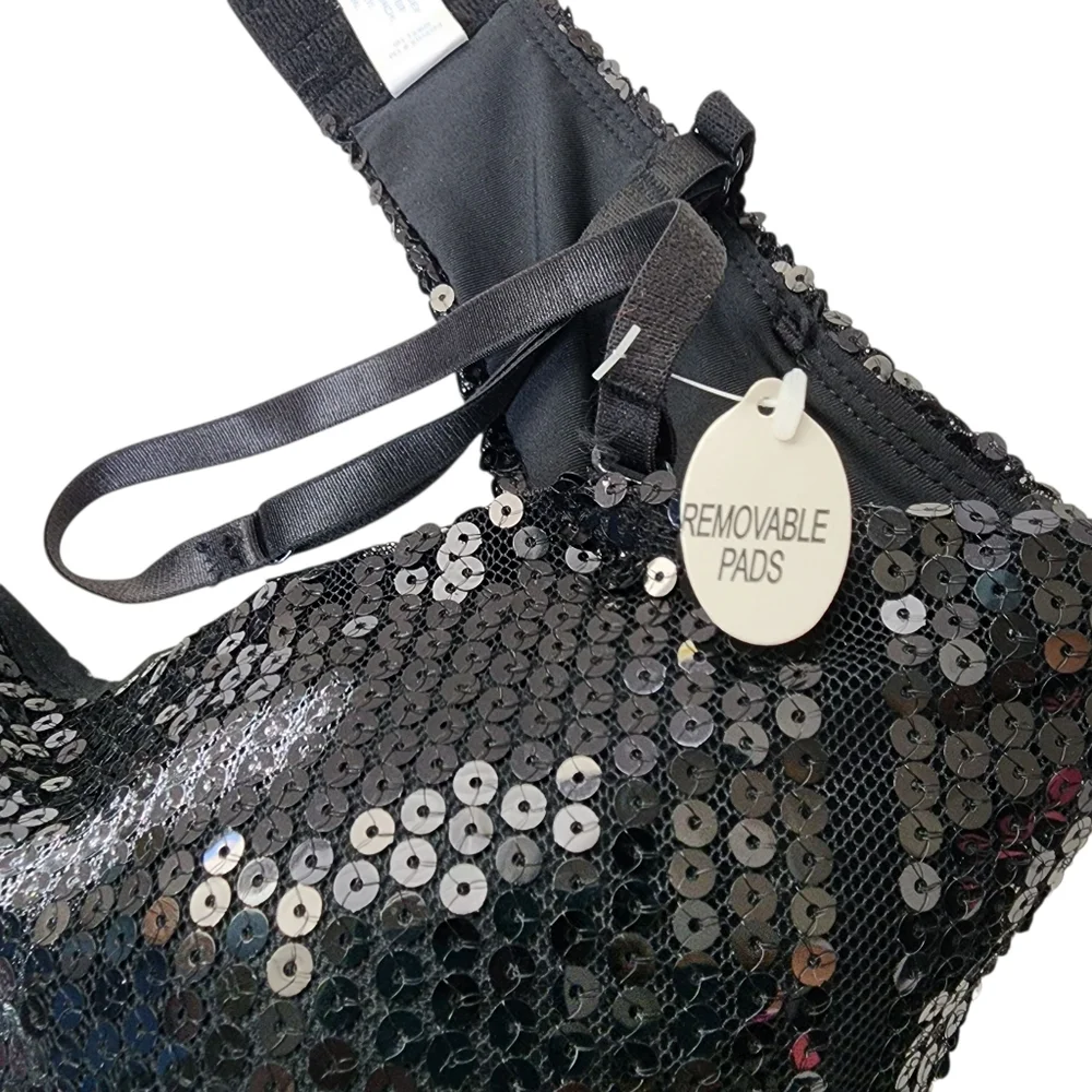 Rene Rofe Sequin bandeau bra adjustable straps removable cups size large - Picture 8 of 11